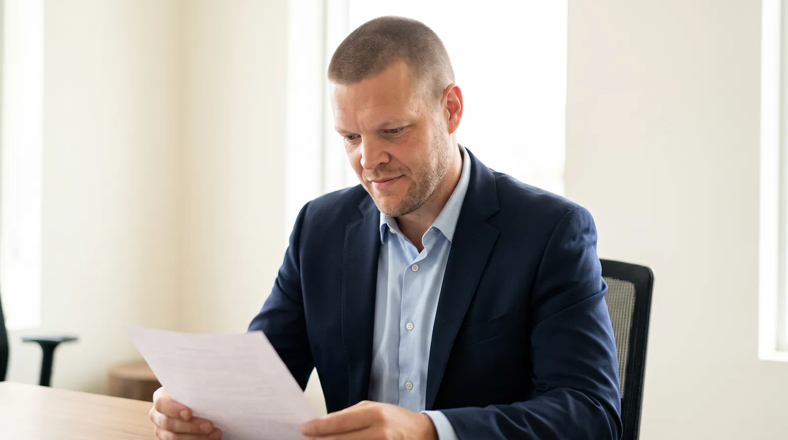 Mike Moore, a life insurance advisor, reviewing an A1C lab result and life insurance application with a South Dakota client at his desk