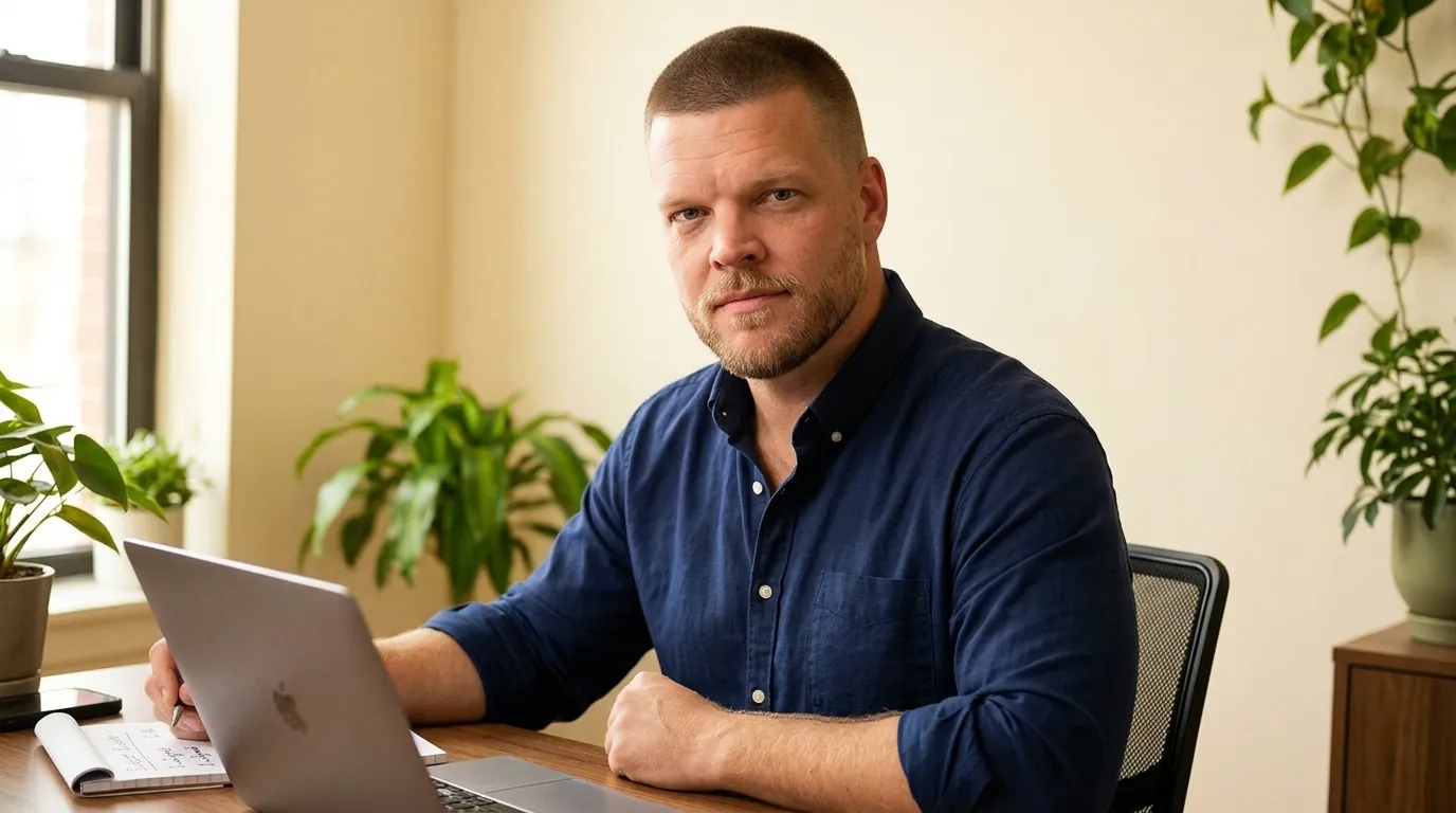 Mike Moore, life insurance advisor at Big Sioux Life, working through a family's coverage numbers on a laptop at his desk