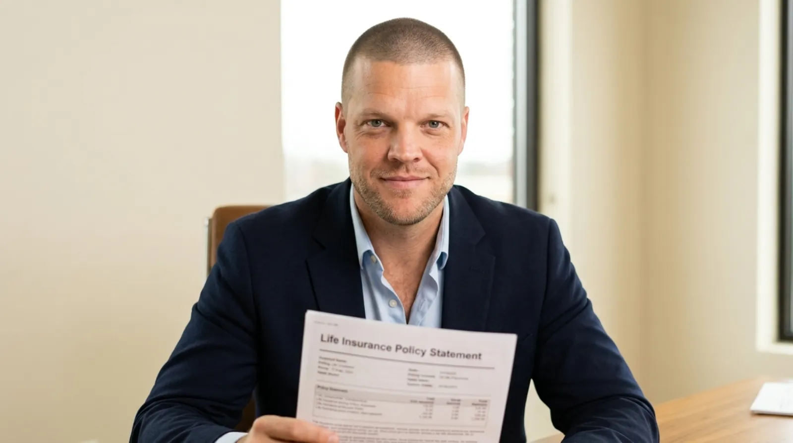 Mike Moore, a life insurance advisor, reviewing a whole life policy loan statement with a South Dakota client at his desk