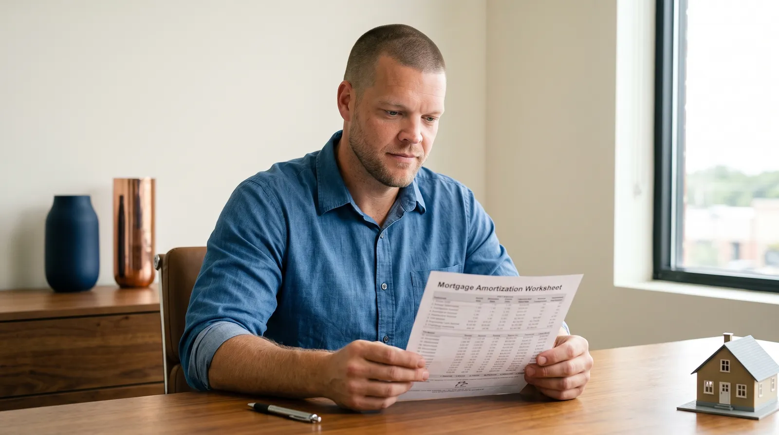 Mike Moore, a life insurance advisor, reviewing a mortgage payoff worksheet with a South Dakota homeowner